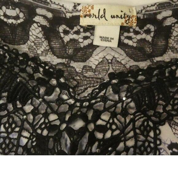 World Unity Women's Blouse Large Tunic Artsy Asymetrical Crochet - Picture 8 of 8